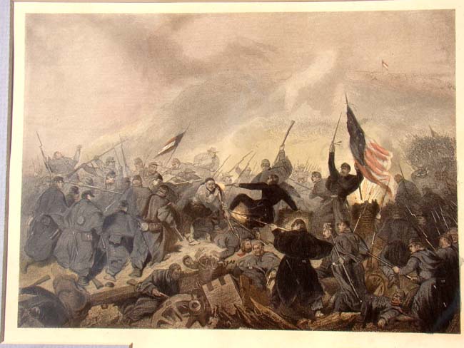 A grouping of Civil War period engravings depicting "The Leaders of the Rebellion" and various Civil War battle scenes. — image 5